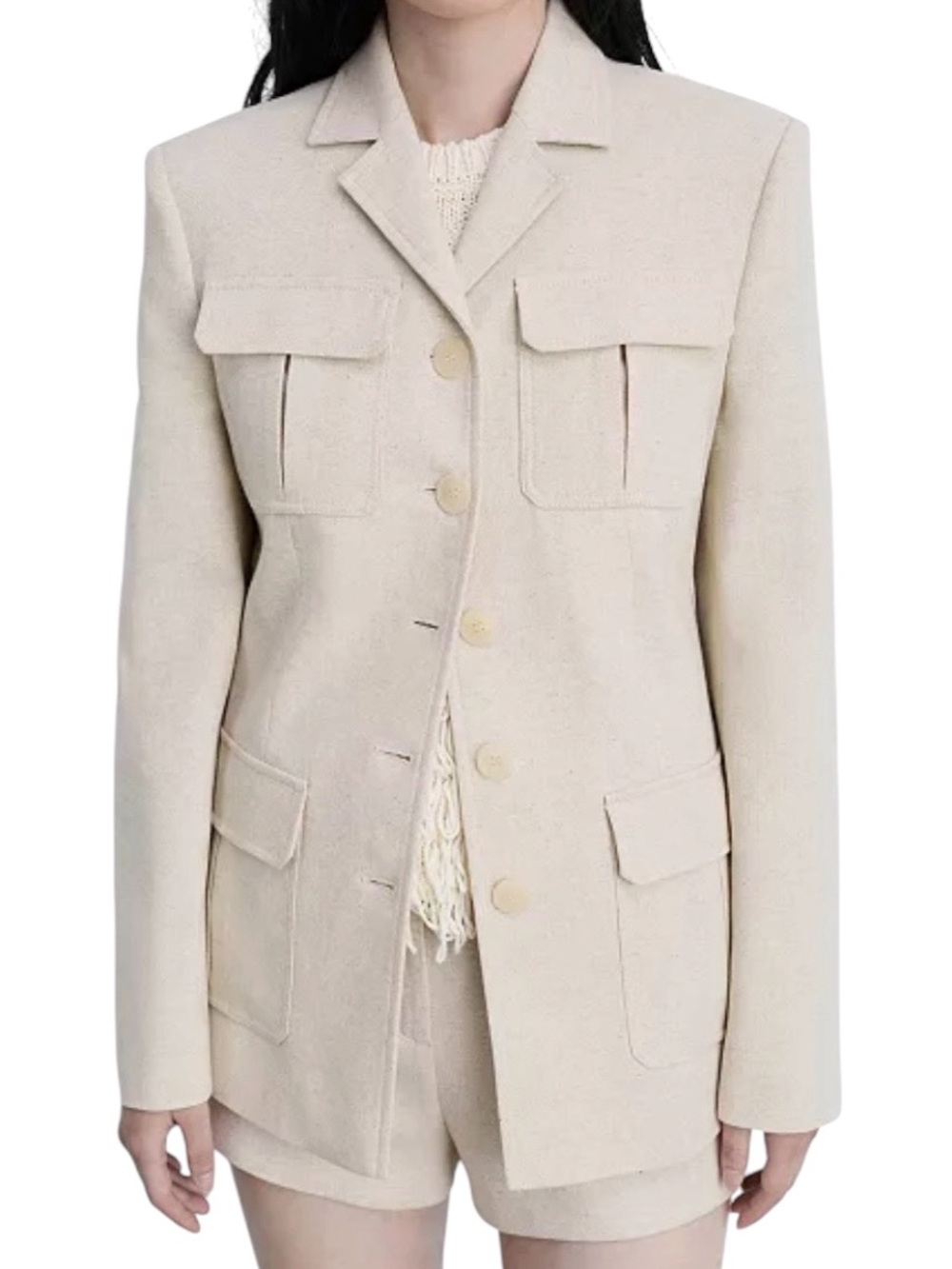 Mango Women's Cream Button-Front Structured Blazer Jacket Sz/L NWT.